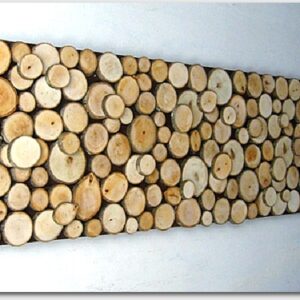 Mozaika ścienna z plastrów drewnianych – rustykalna dekoracja do salonu lub kuchni